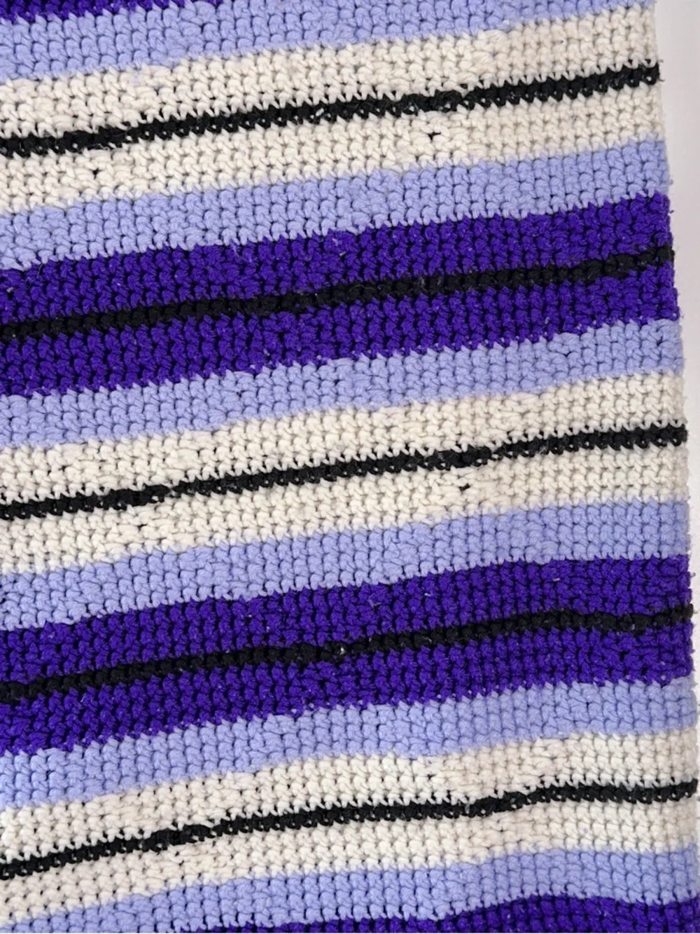Handmade Throw Blanket Purple Striped Crochet Boho Fringe 50x52
